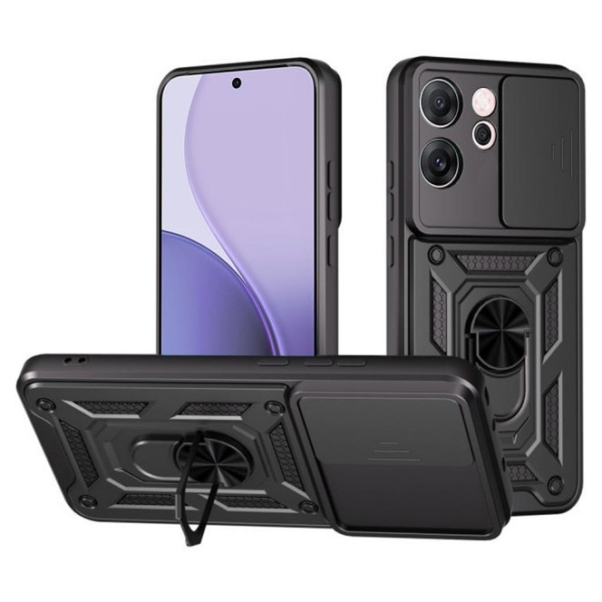 Husa Spate Upzz® Camshield Compatibila Cu Oppo Reno14 F / 14 FS 5G, Protectie La Camere, Inel Metalic, Stand - Negru