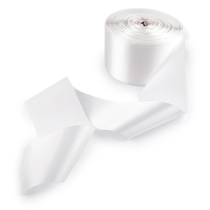 Panglica satin lată 12cm alb, 1m, rezistentă, rigidă