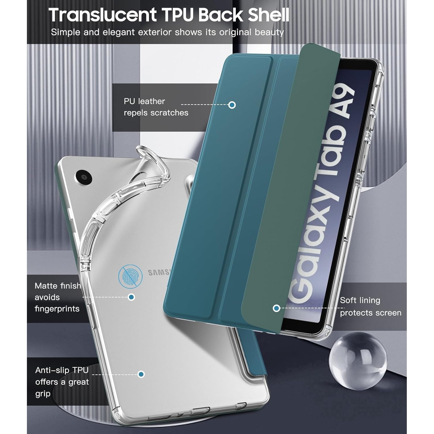 Husa premium pentru Samsung Galaxy Tab A11+/A9+(2025/2023), 11", Sigloo, interior de piele sintetica, suport Smart Pen, rezistent la socuri, Verde