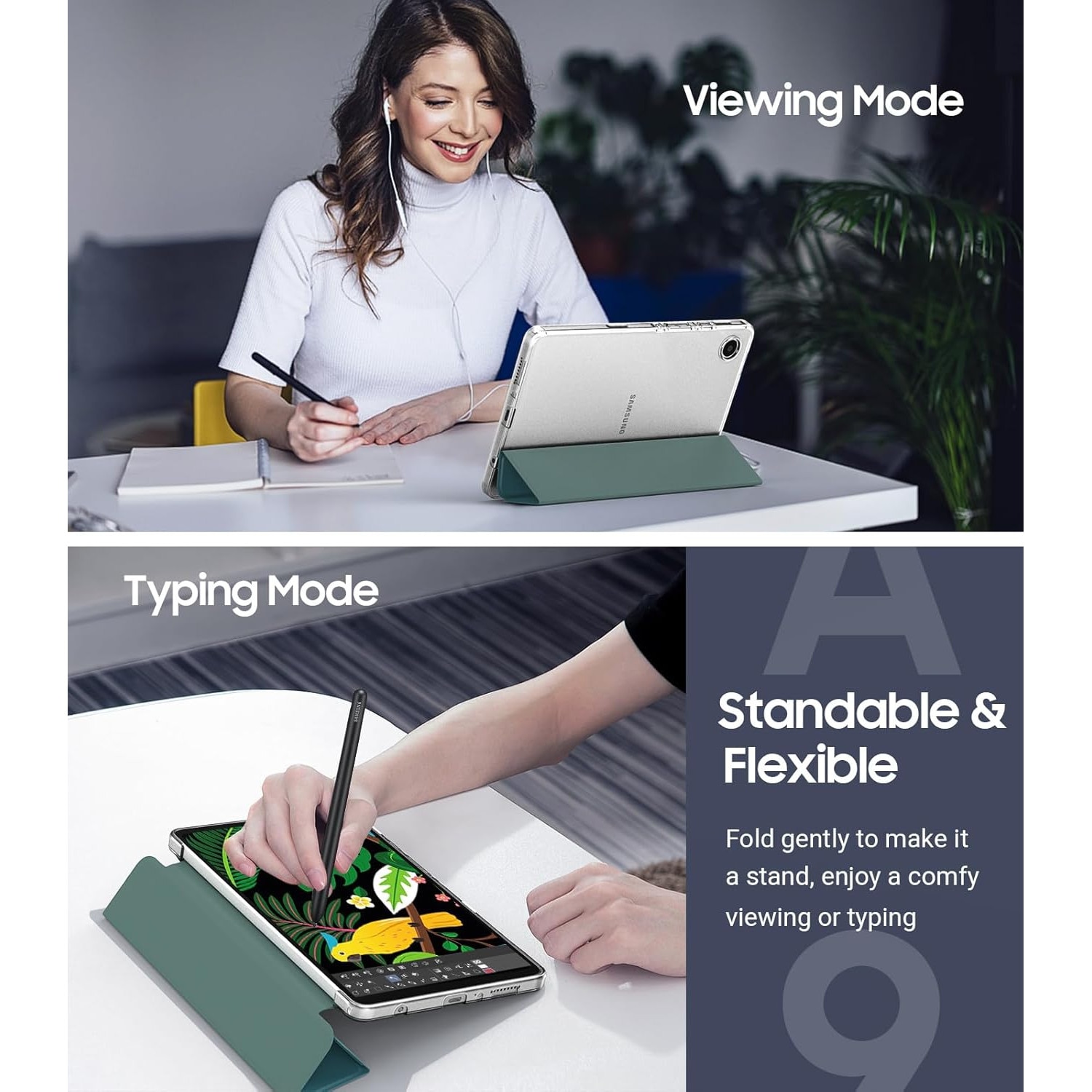 Husa premium pentru Samsung Galaxy Tab A11+/A9+(2025/2023), 11", Sigloo, interior de piele sintetica, suport Smart Pen, rezistent la socuri, Verde