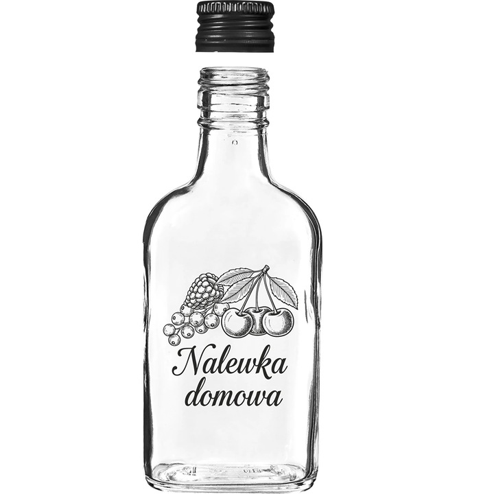 Бутилка тип манерка Browin 200 мл, с черна капачка, отпечатан надпис „Домашна наливка“, 162x69 мм, 1 брой