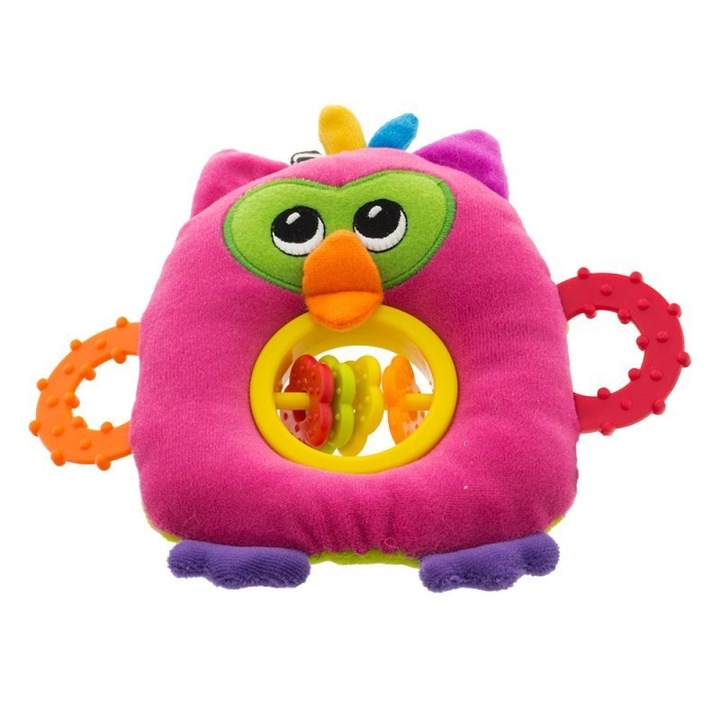 Jucarie interactiva pentru bebelusi, EUROBABY, bufnita roz, 16x18cm, 0+ ani