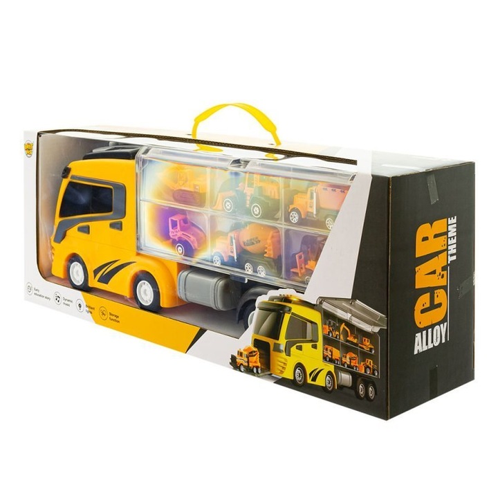 Építőipari járművek teherautóval, 6 kisautó készlet, EUROBABY, 42x16x11cm