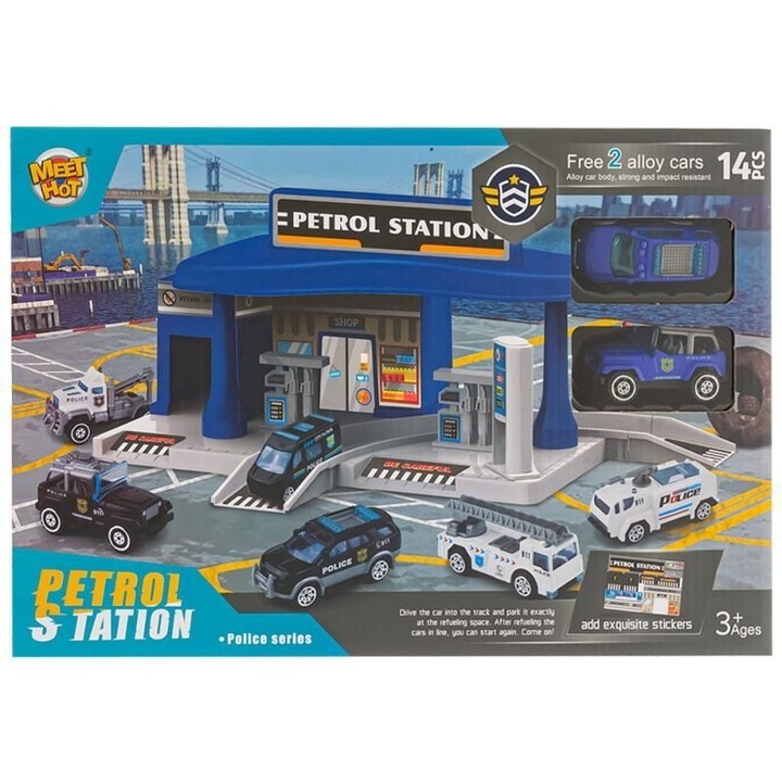 Benzinkút játékszett, 14 elemes, 2 járművel, többszínű, 37x25x10cm