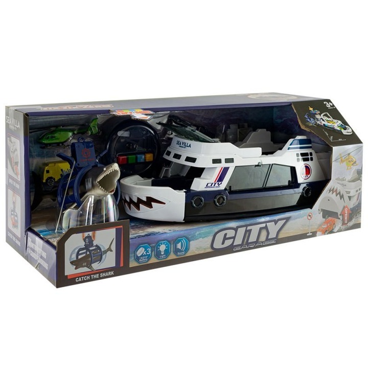 Játék szett fiúknak, rendőrségi hajó, EUROBABY ZABAWKI, 2 jármű, 35x12x11cm
