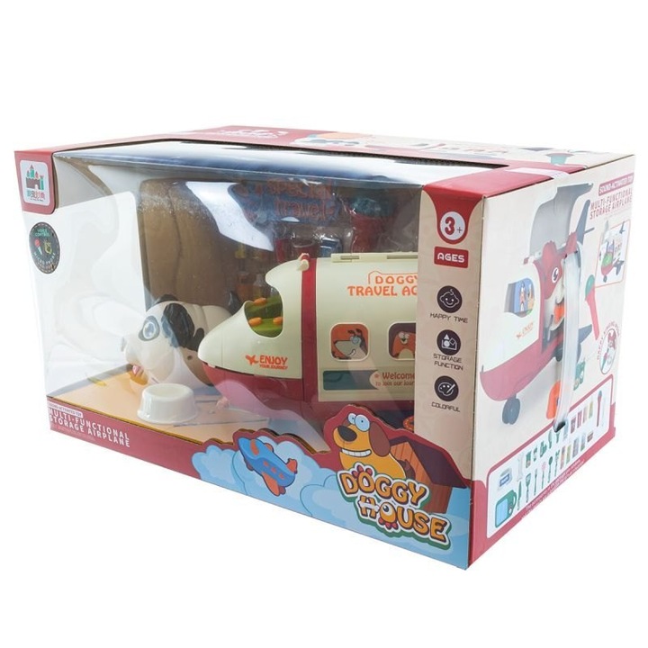 Jucarie interactiva set avion cu catel, EUROBABY, accesorii incluse, 22x25x15cm, 3+