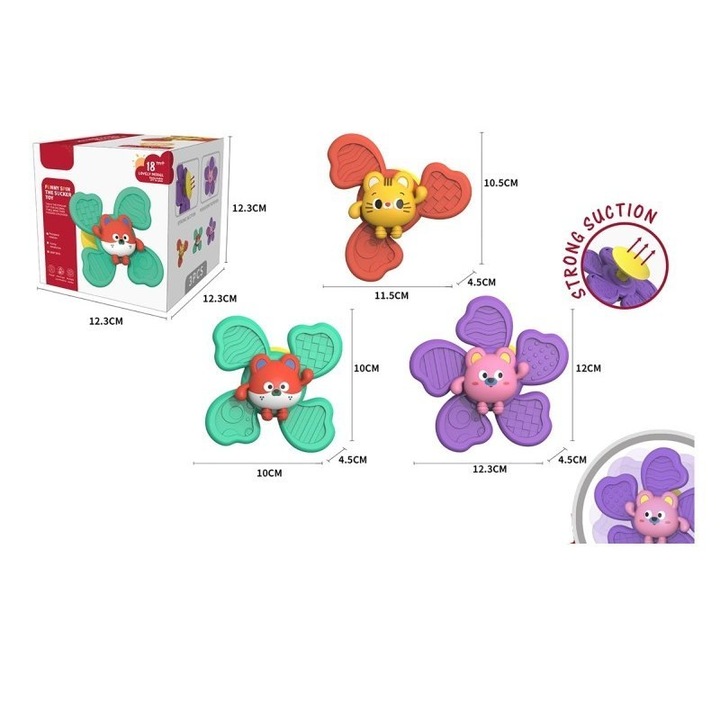 Set 3 Spinnere cu Prindere prin Supt, EUROBABY, Colorat, 11x11cm