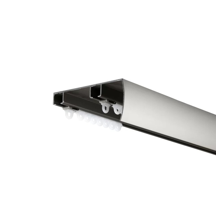 Sina perdea tavan dubla, gri satinat, 200cm, cu toate accesoriile incluse