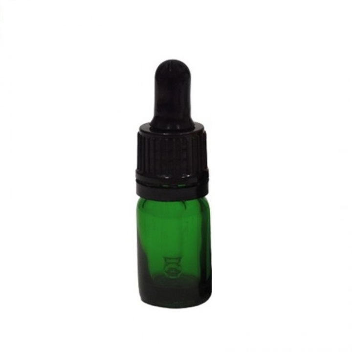 Sticla verde cu pipeta, capac pipeta cauciuc negru, 5ml