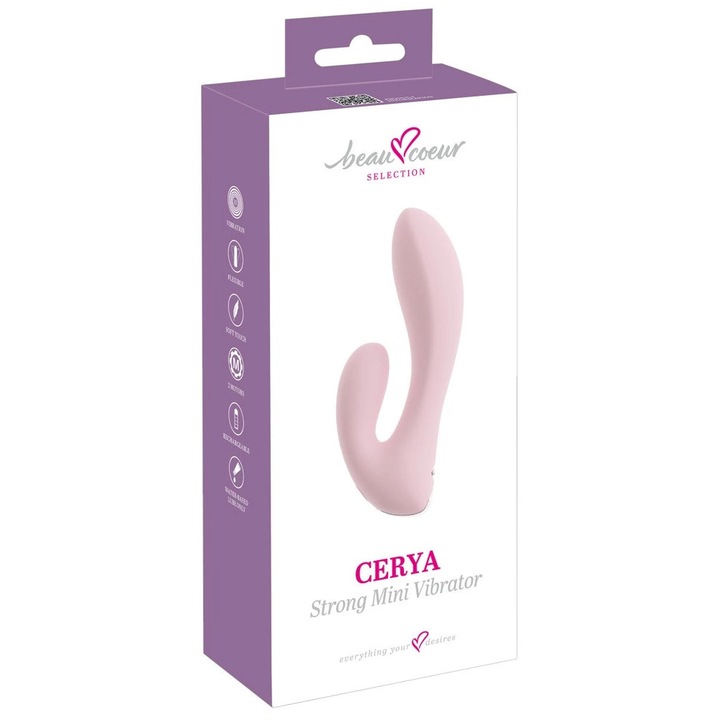 Vibrátor Beau Coeur Cerya Strong Mini, 10 mód, orvosi szilikon, 14x3,4cm