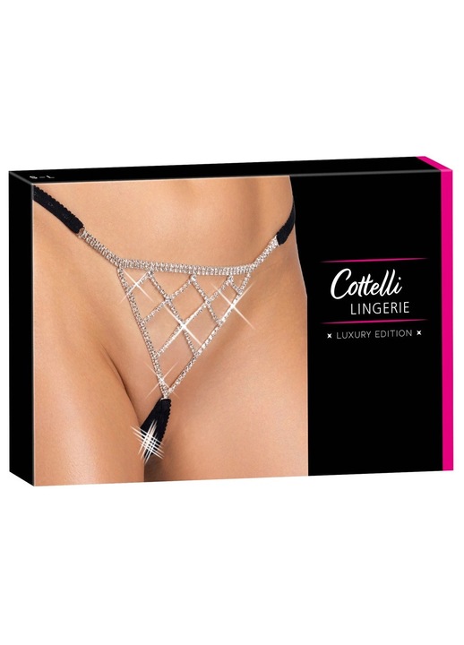 Cottelli tanga, kristályokkal, fekete, állítható, S-L INTL