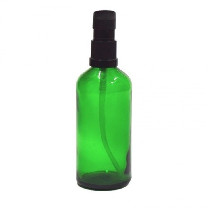 Sticla verde cu pompa pentru uleiuri, pompa uleiuri neagra, 100ml