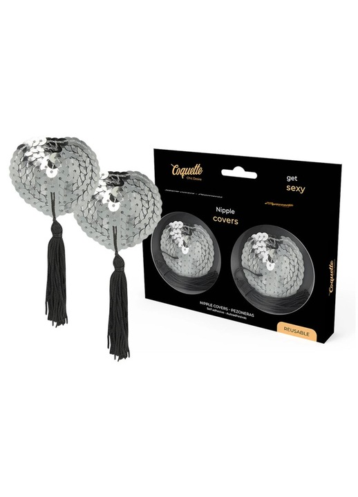 Dekoratív mellbimbótapaszok, Coquette Chic Desire, ezüst, öntapadós, kiváló minőségű műanyag, egy méret INTL