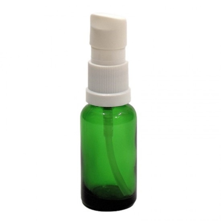 Sticla verde cu pompa pentru uleiuri, pompa uleiuri alba, 20ml