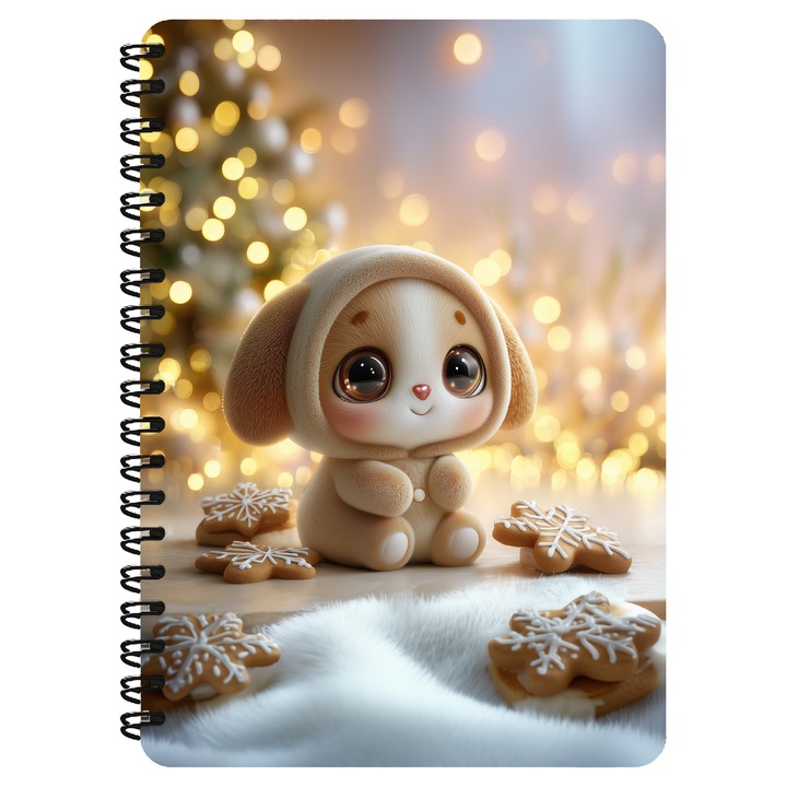 Agenda A5 Catelus In Costum De Iepuras, Iarna, Coperta MDF, 130 Pagini