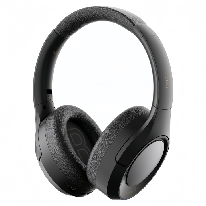 Casti Wireless Poisoon cu 43dB ANC, Casti Over-Ear, sunet Hi-Res, Bluetooth/Cablu，Microfon Audio HD，100 ore autonomie, Premium 4-mic Adaptive ENC, Latenta Wireless 38 ms，Transparency Mode，IKF King, Negru carbon