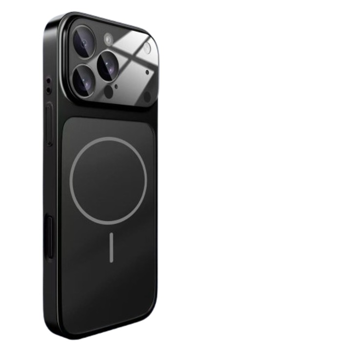 Husa telefon, compatibil cu iPhone17 Pro Max, sticla mata magnetica, protectie completa, Negru