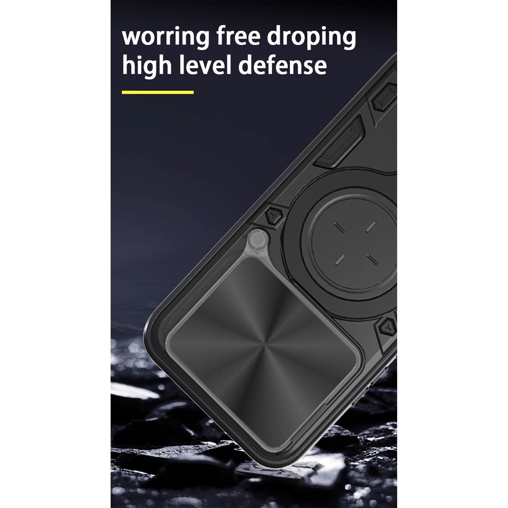 Husa telefon, pentru Motorola Edge 60 Fusion, suport 360°, capac glisant obiectiv, negru titan