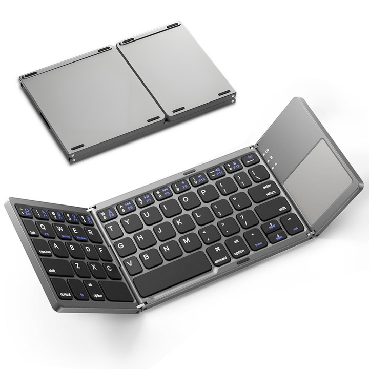 Tastatura Bluetooth Pliabila Wireless, Design Ultra-Subtire si Usor, cu Touchpad Integrat, Incarcare USB-C, Pliaj Triplu, Compatibila Android, iOS, Smart TV, Tableta si PC