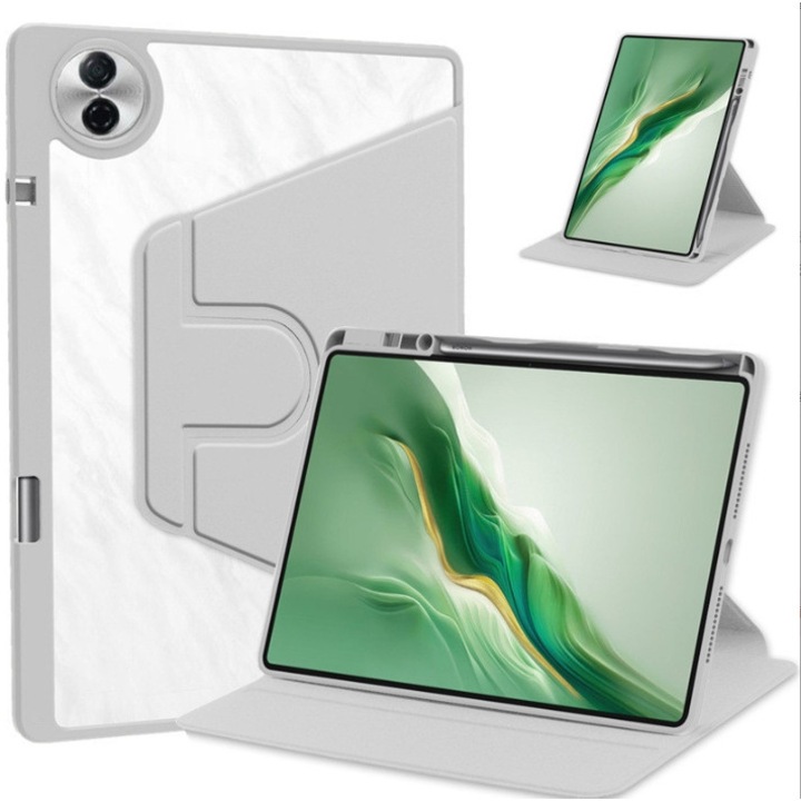 Husa tableta, design rotativ 360°, cu slot pentru stilou, gri transparent, pentru Honor Pad 10 12.1-inch 2025