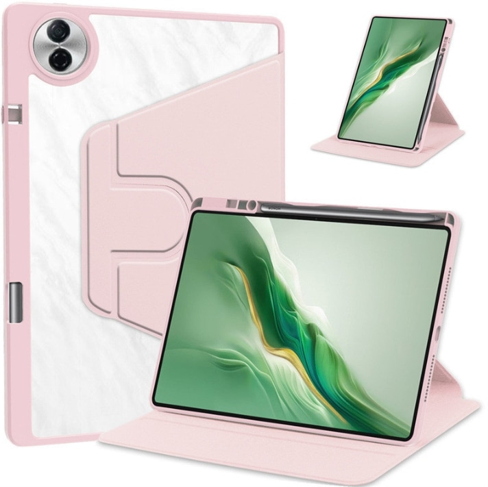 Husa pentru tabletă Honor Pad 10, 12.1-inch, 360° rotativă, cu slot pentru stilou, roz transparent