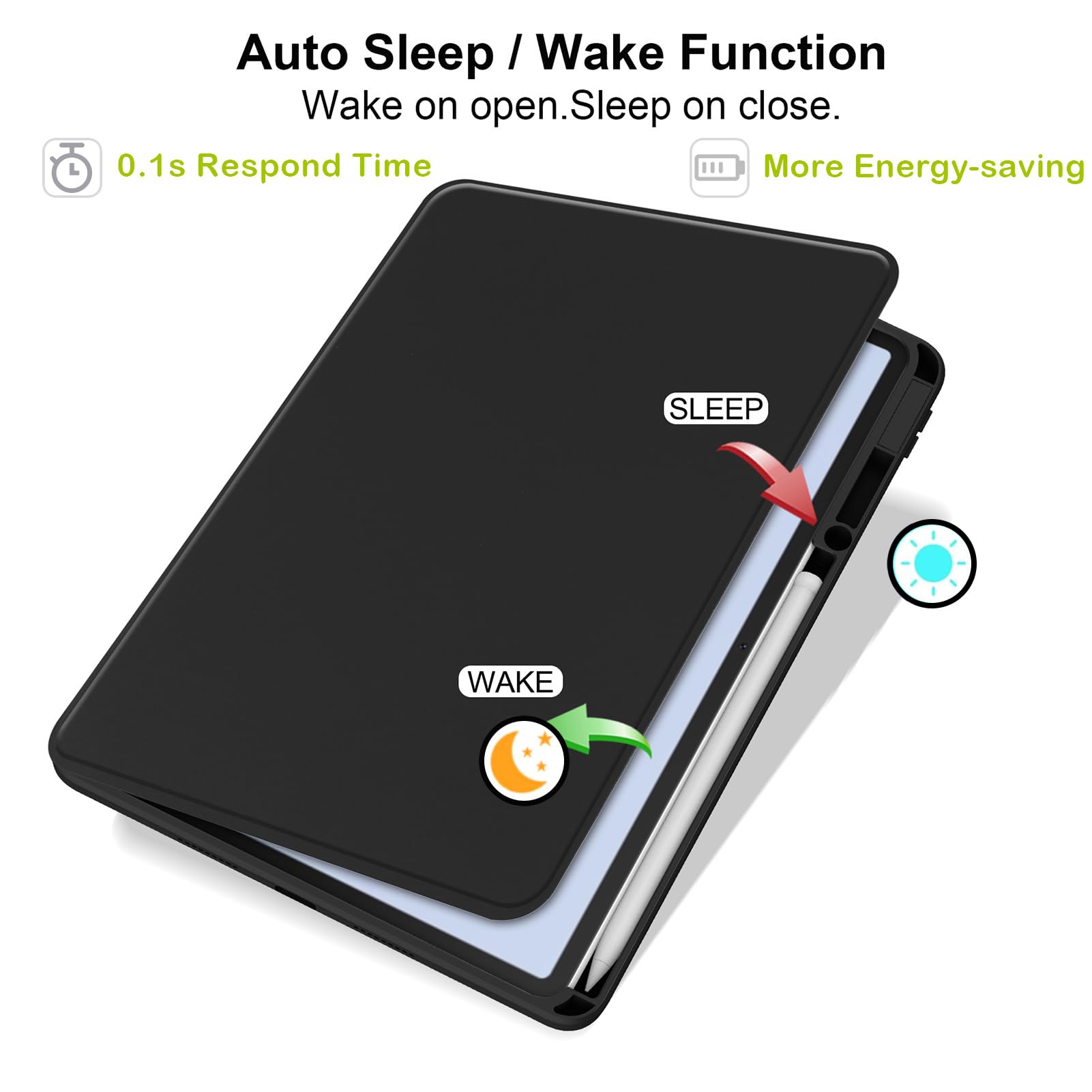 Husa tableta, pentru Honor Pad 9 12.1 Inch, pentru tablete cu slot pentru stilou, acrilic 360 ° design rotativ, trezire automata / somn, Negru transparent