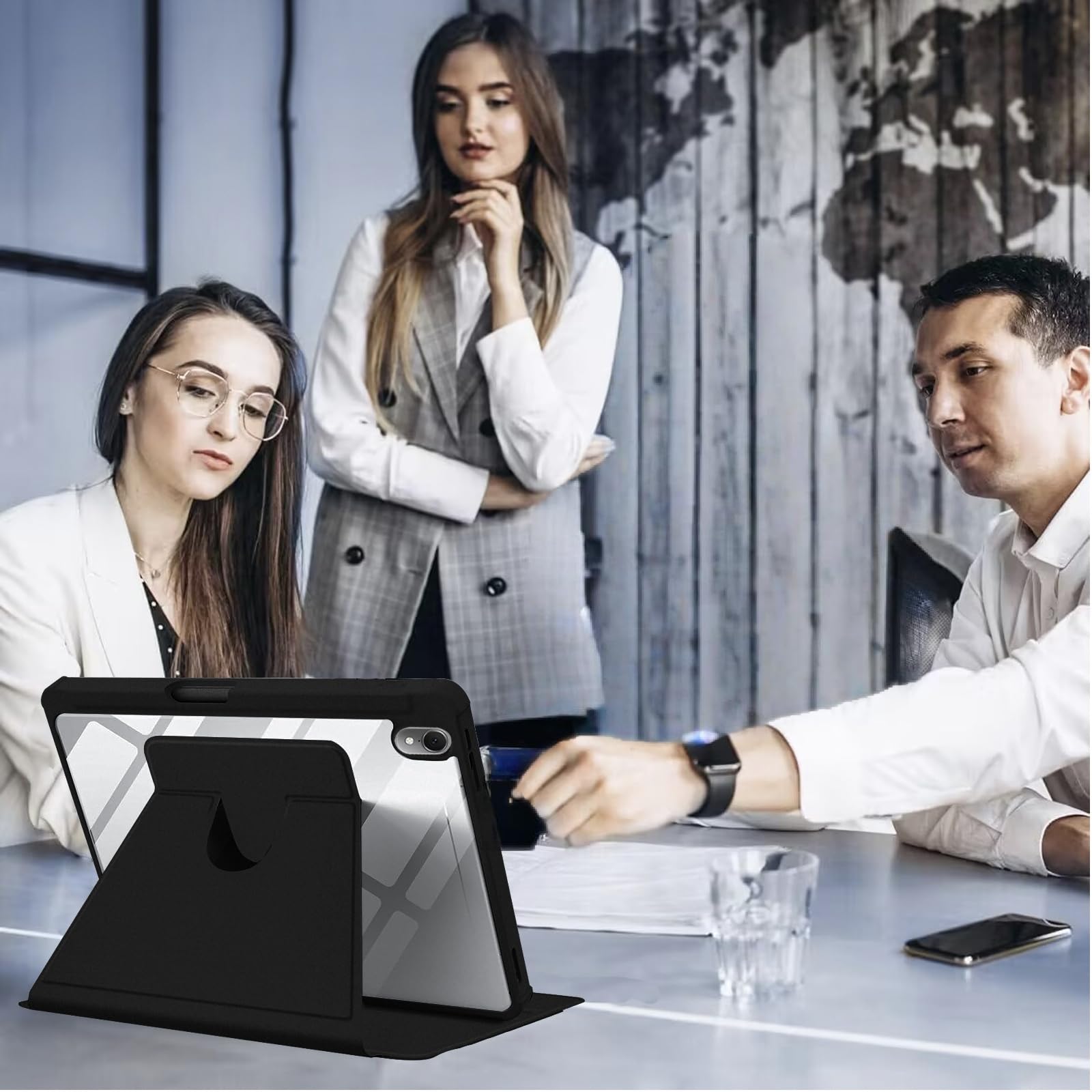 Husa tableta, pentru Redmi Pad 2 11-inch 2025, pentru tablete cu slot pentru stilou, acrilic 360 ° design rotativ, trezire automata / somn, Negru transparent