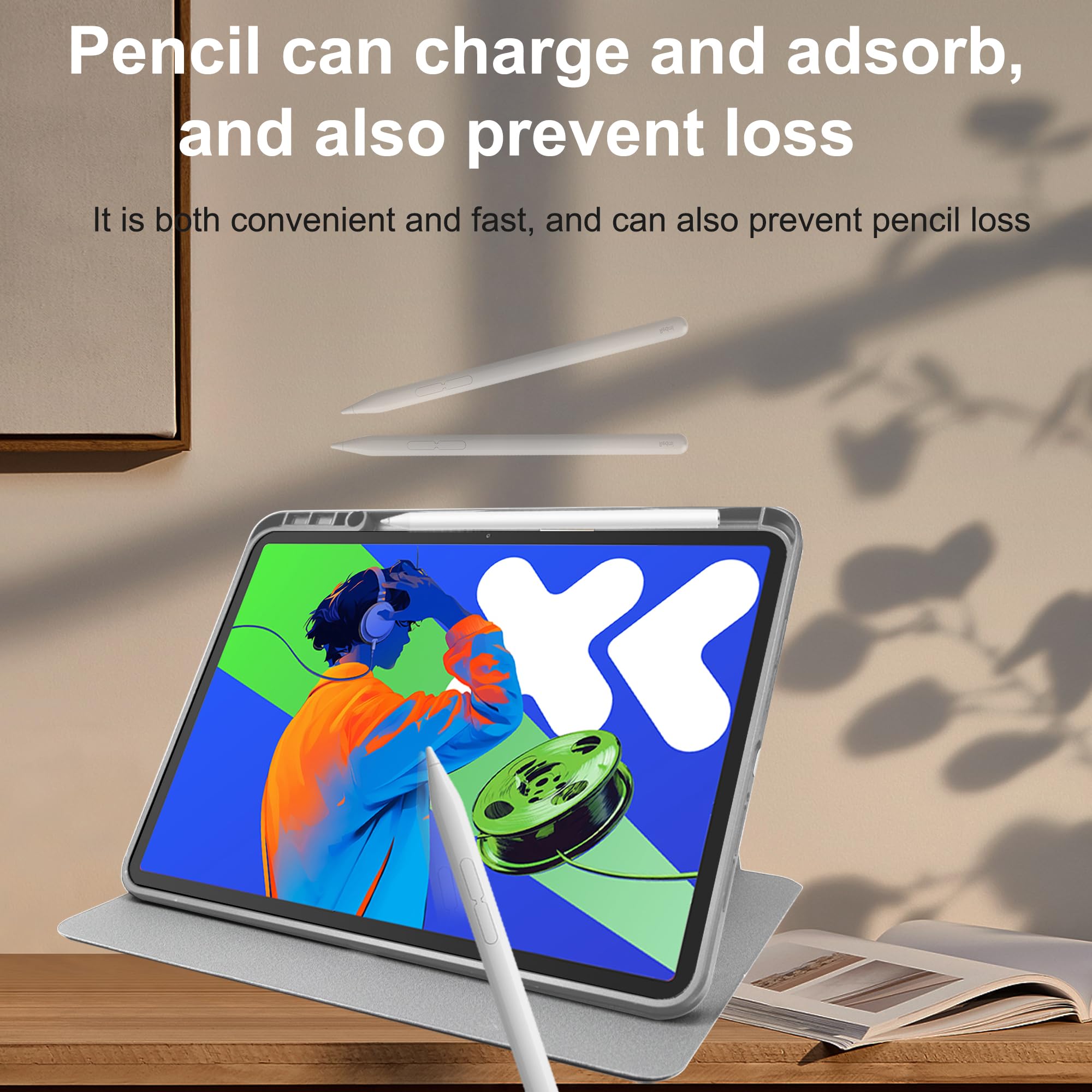 Husa tableta, pentru Redmi Pad 2 11-inch 2025, pentru tablete cu slot pentru stilou, acrilic 360 ° design rotativ, trezire automata / somn, Gri transparent