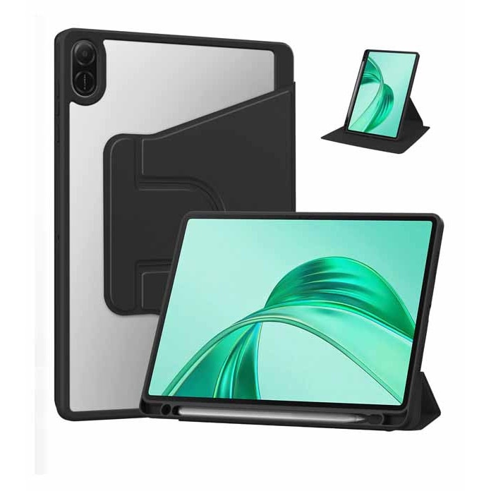 Husa tableta, pentru Honor Pad X8a 11 Inch, pentru tablete cu slot pentru stilou, acrilic 360 ° design rotativ, trezire automata / somn, Negru transparent
