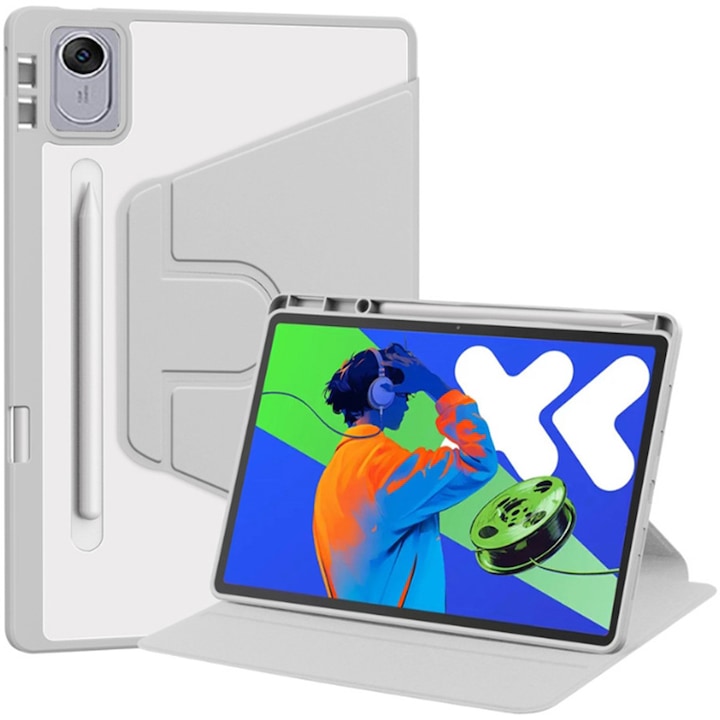 Tabletok tok, HUAWEI MatePad 11.5 inch/Air 11.5 inch-hez, tollnyílással rendelkező tabletekhez, akril 360°-ban forgatható design, automatikus ébresztés/alvás, átlátszó szürke