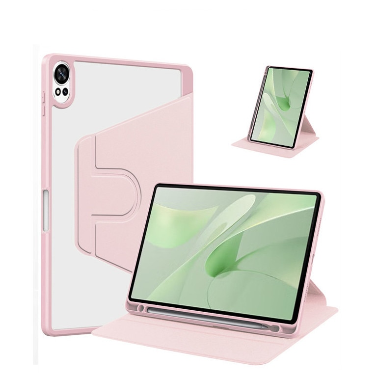Husa tableta, pentru HUAWEI MatePad 12X, pentru tablete cu slot pentru stilou, acrilic 360 ° design rotativ, trezire automata / somn, Roz transparent