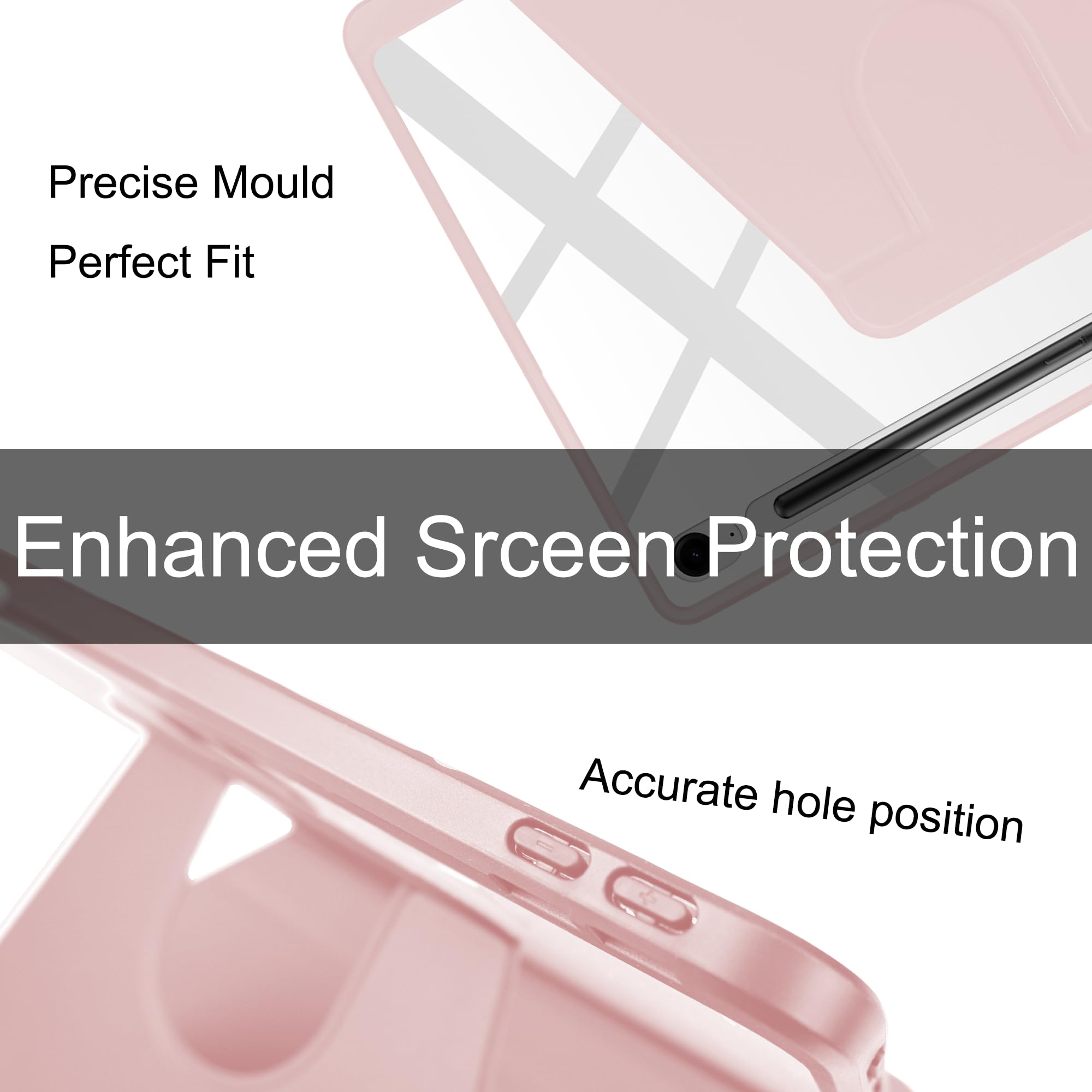 Husa tableta, pentru Lenovo Idea Tab Pro 12.7 Inch, pentru tablete cu slot pentru stilou, acrilic 360 ° design rotativ, trezire automata / somn, Roz transparent