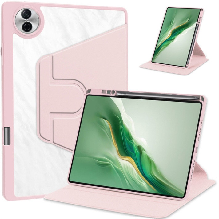 Husa tabletă, pentru HUAWEI MatePad Pro 12.2, design rotativ 360°, slot pentru stilou, roz transparent