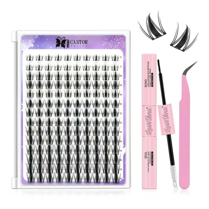 Set de gene false marca Lashvana, model D18, lungime 8-16 mm, 140 de bucati in total, lungimea poate fi potrivita in functie de forma ochilor