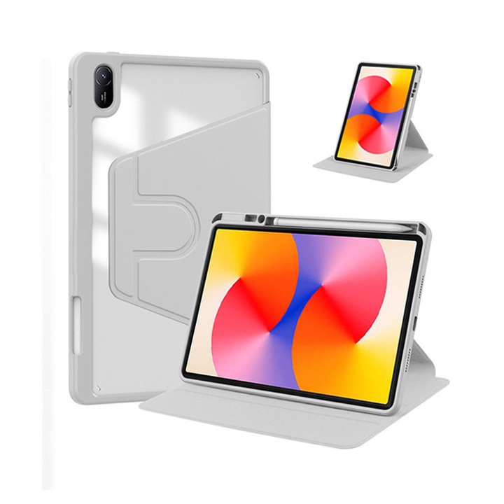 Husa tableta, pentru HUAWEI Matepad SE 11 inch, pentru tablete cu slot pentru stilou, acrilic 360 ° design rotativ, trezire automata / somn, Gri transparent