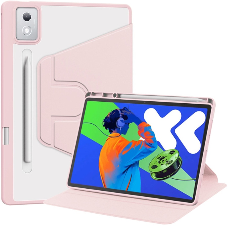 Husa tableta, pentru Lenovo Idea Tab Pro 12.7 Inch, pentru tablete cu slot pentru stilou, acrilic 360 ° design rotativ, trezire automata / somn, Roz transparent