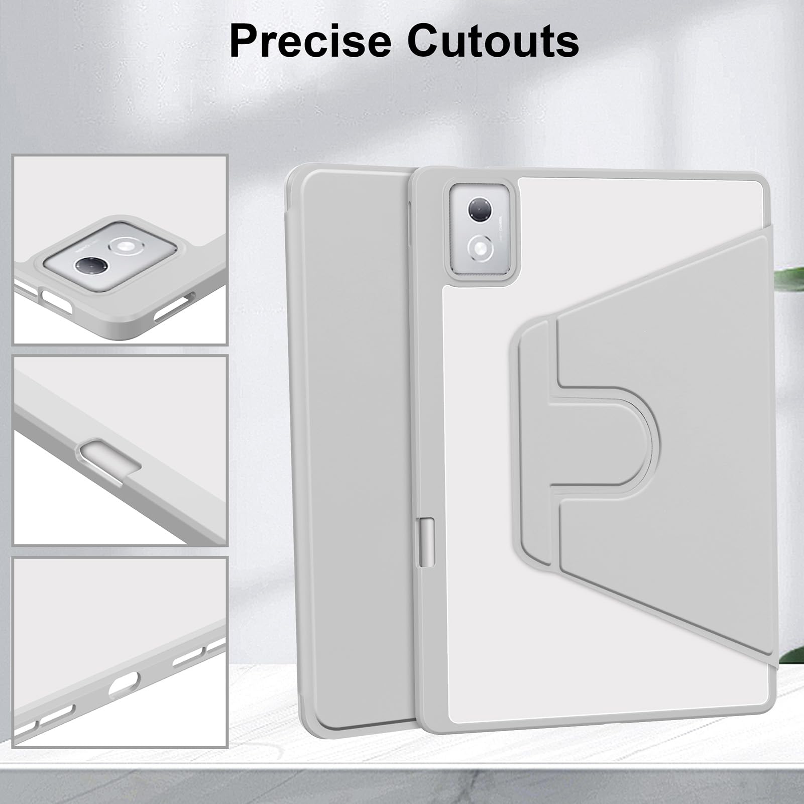 Husa tableta, pentru Lenovo Idea Tab Pro 12.7 Inch, pentru tablete cu slot pentru stilou, acrilic 360 ° design rotativ, trezire automata / somn, Gri transparent