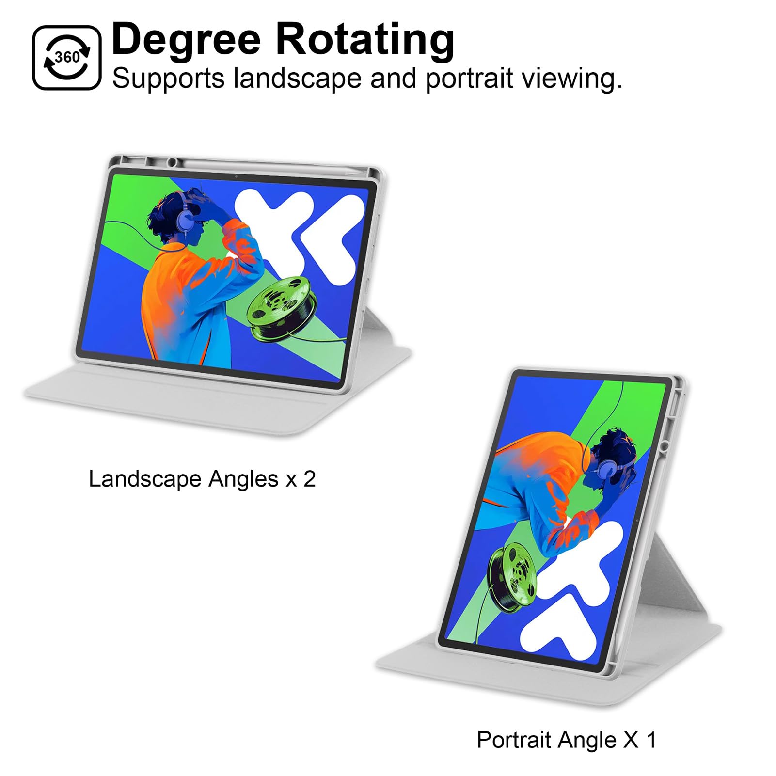Husa tableta, pentru Lenovo Idea Tab Pro 12.7 Inch, pentru tablete cu slot pentru stilou, acrilic 360 ° design rotativ, trezire automata / somn, Gri transparent