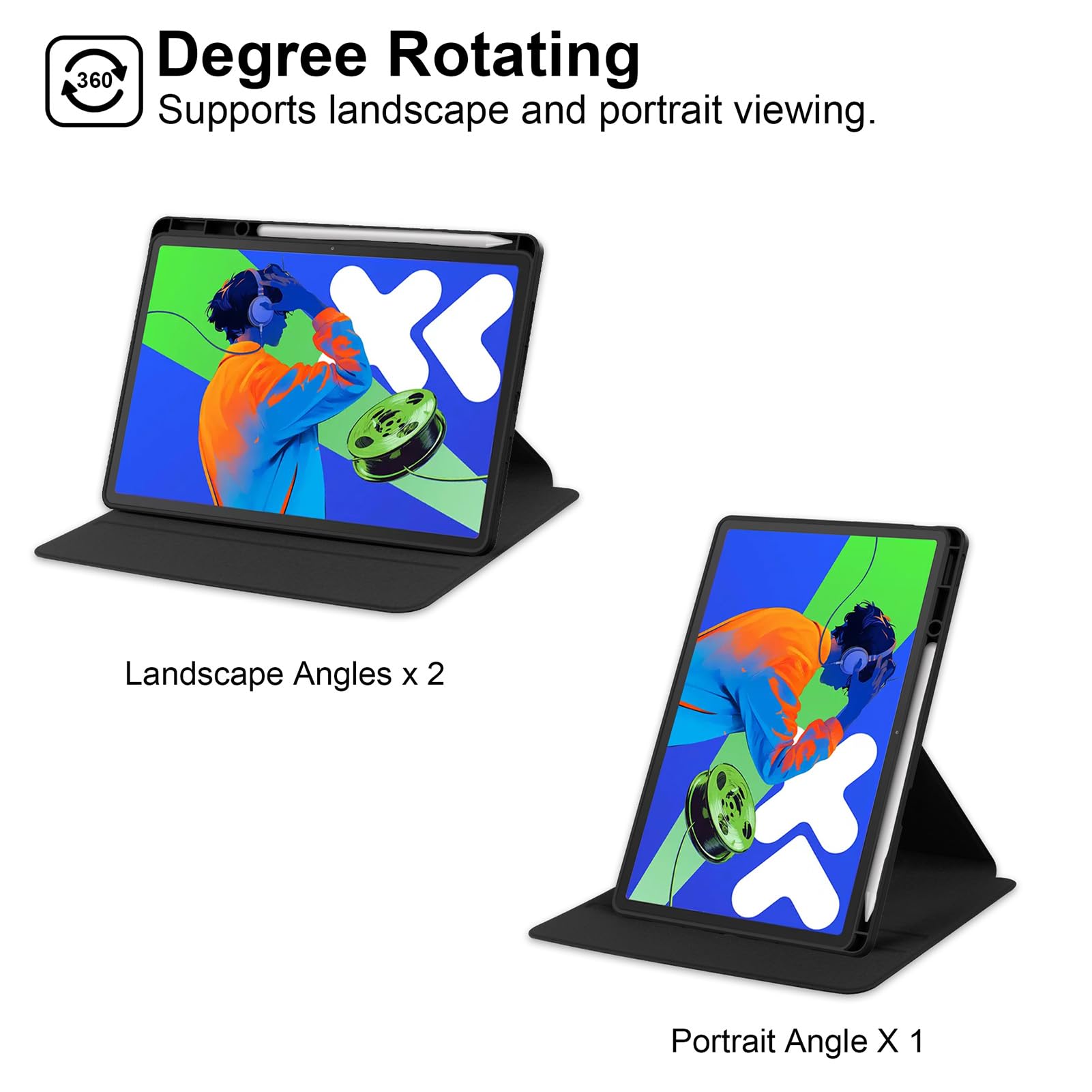 Husa tableta, pentru Lenovo Idea Tab Pro 12.7 Inch (2025), Casa de protectie pentru tablete cu slot pentru stilou, acrilic 360 ° design rotativ, trezire automata / somn,, Negru transparent