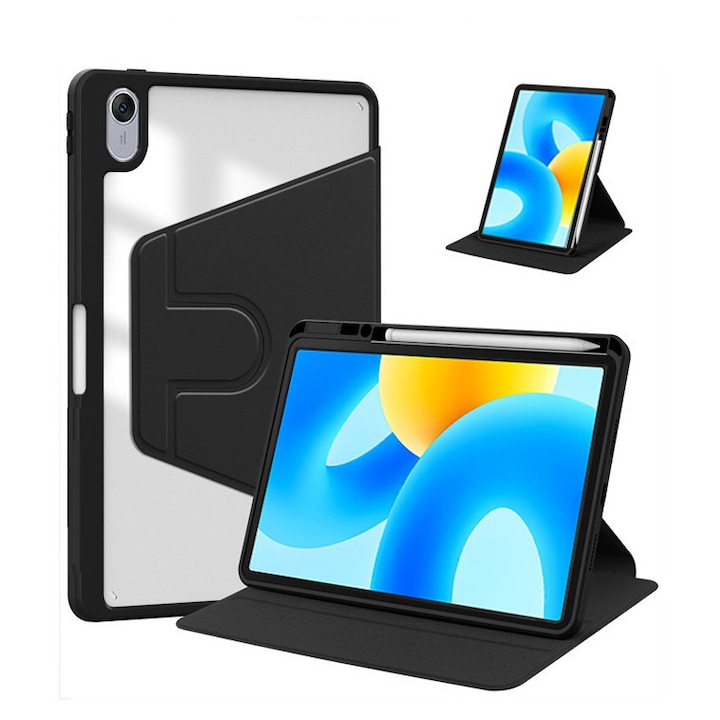 Tabletok tok, Redmi Pad 2 11 hüvelykes 2025-höz, tolltartóval ellátott tabletekhez, akril 360°-ban forgatható kialakítás, automatikus ébresztés/alvás funkció, átlátszó fekete