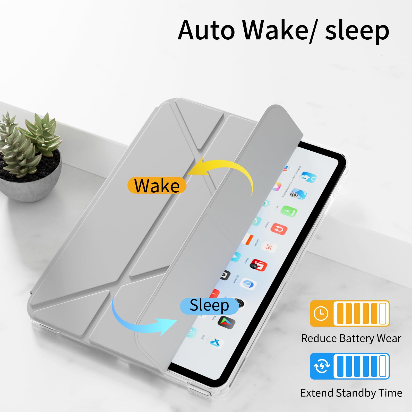 Husa tableta, pentru Redmi Pad Pro 12.1-Inch / Xiaomi POCO Pad 12.1-Inch, Triple Fold in forma de Y Design, Multi unghi, de piele pentru tablete cu slot pentru stilou, Trezire automata / somn，Gri argintiu