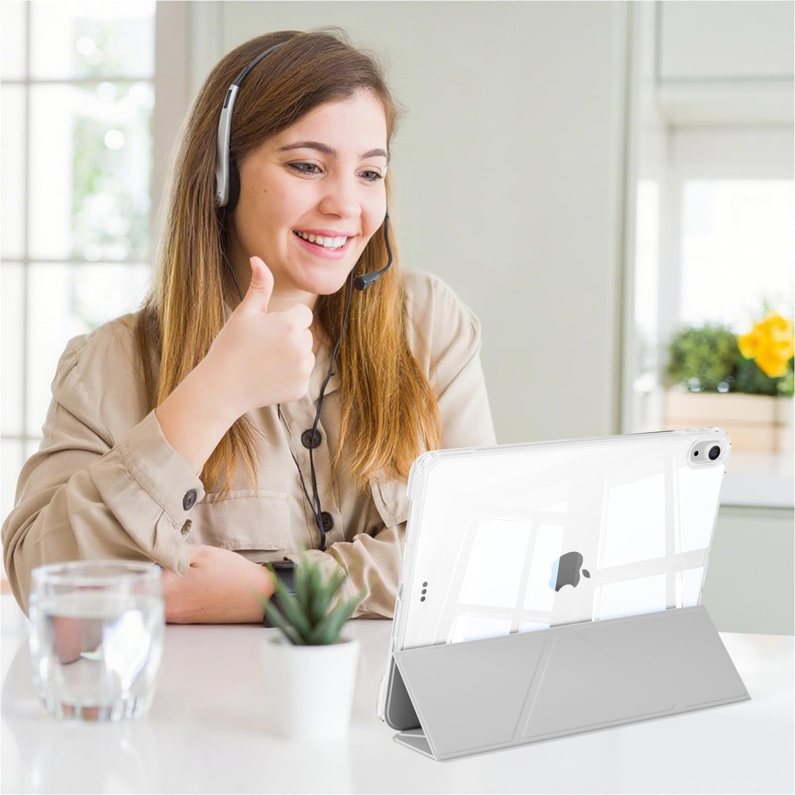 Husa tableta, pentru Redmi Pad Pro 12.1-Inch / Xiaomi POCO Pad 12.1-Inch, Triple Fold in forma de Y Design, Multi unghi, de piele pentru tablete cu slot pentru stilou, Trezire automata / somn，Gri argintiu