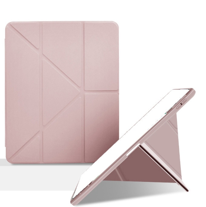 Husa tableta, pentru iPad mini (2024/2021) 7th/6th 8.3-Inch, Triple Fold in forma de Y Design, Multi unghi, de piele pentru tablete cu slot pentru stilou, Trezire automata / somn，Roz cald