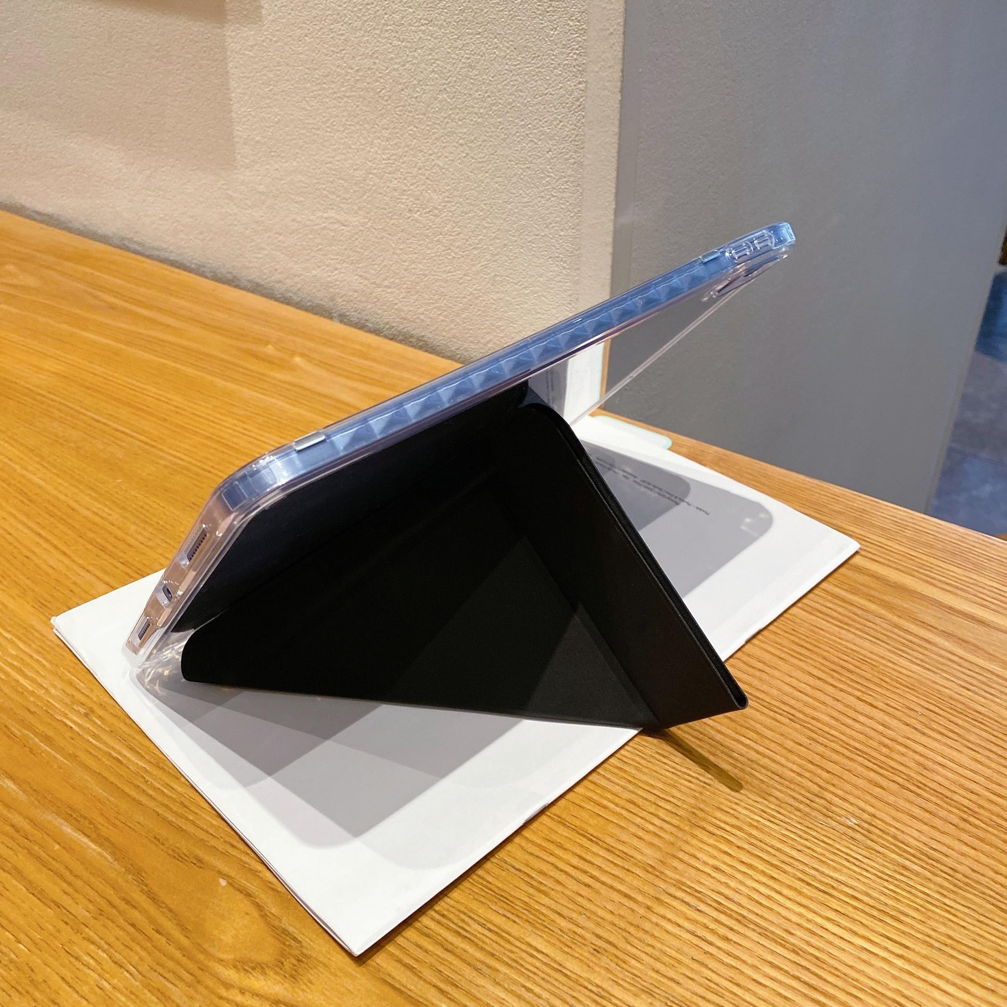 Husa tableta, pentru iPad mini (2024/2021) 7th/6th 8.3-Inch, Triple Fold in forma de Y Design, Multi unghi, de piele pentru tablete cu slot pentru stilou, Trezire automata / somn，Negru, Transparent
