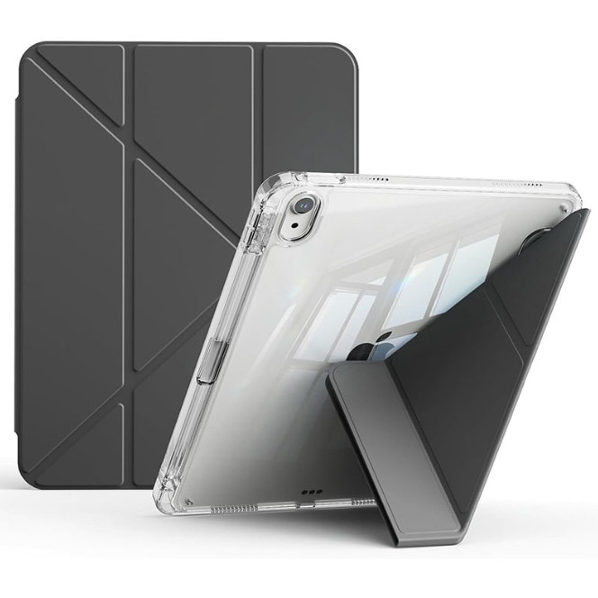 Husa tableta, pentru iPad mini (2024/2021) 7th/6th 8.3-Inch, Triple Fold in forma de Y Design, Multi unghi, de piele pentru tablete cu slot pentru stilou, Trezire automata / somn，Negru, Transparent