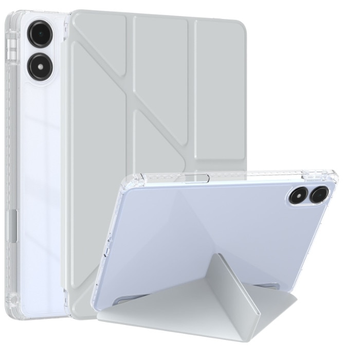 Husa tableta, pentru Redmi Pad Pro 12.1-Inch / Xiaomi POCO Pad 12.1-Inch, Triple Fold in forma de Y Design, Multi unghi, de piele pentru tablete cu slot pentru stilou, Trezire automata / somn，Gri argintiu