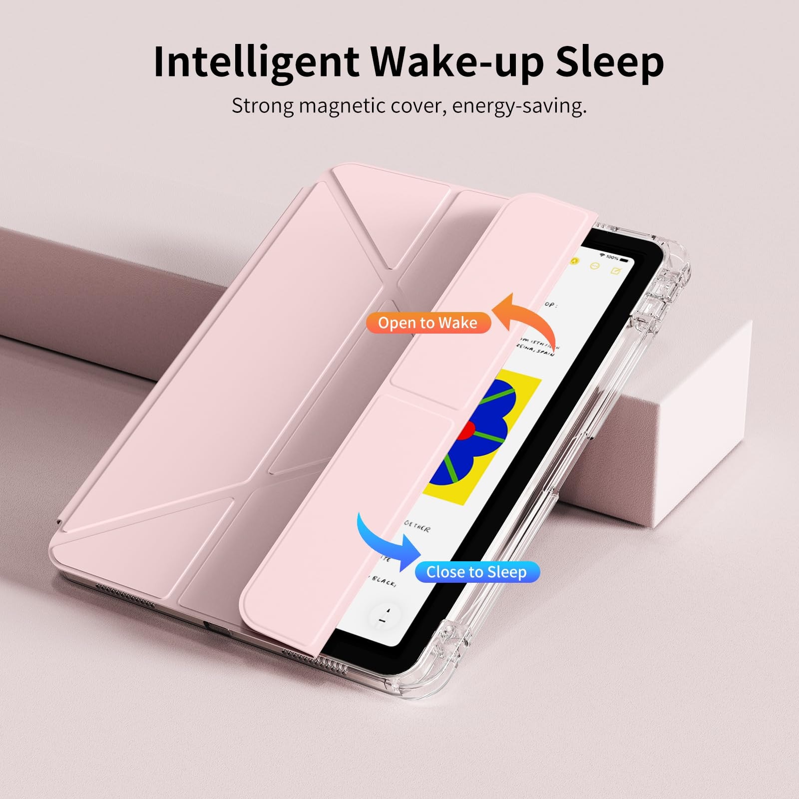 Husa tableta, pentru Samsung Galaxy Tab S6 Lite 2024, Triple Fold in forma de Y Design, Multi unghi, Capac de piele pentru tablete cu slot pentru stilou, Trezire automata / somn，Roz cald