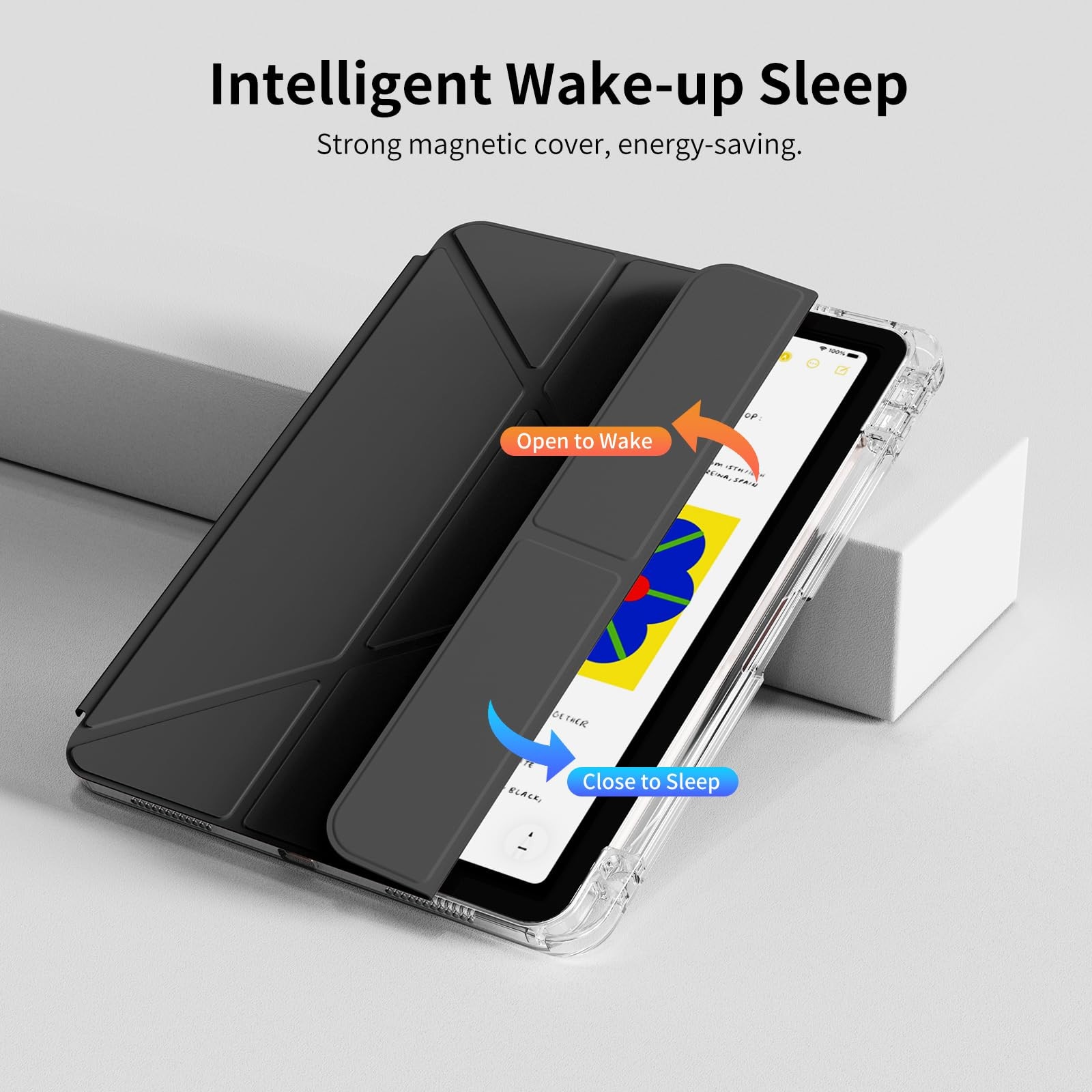 Husă tabletă, neagră, pentru Honor Pad X9, piele, slot pentru stilou, trezire automată/somn