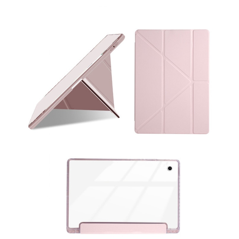 Husa tableta, pentru Samsung Galaxy Tab A9 Plus / A11 Plus 11 Inch, Triple Fold in forma de Y Design, Multi unghi, Capac de piele pentru tablete cu slot pentru stilou, Trezire automata / somn，, Roz cald