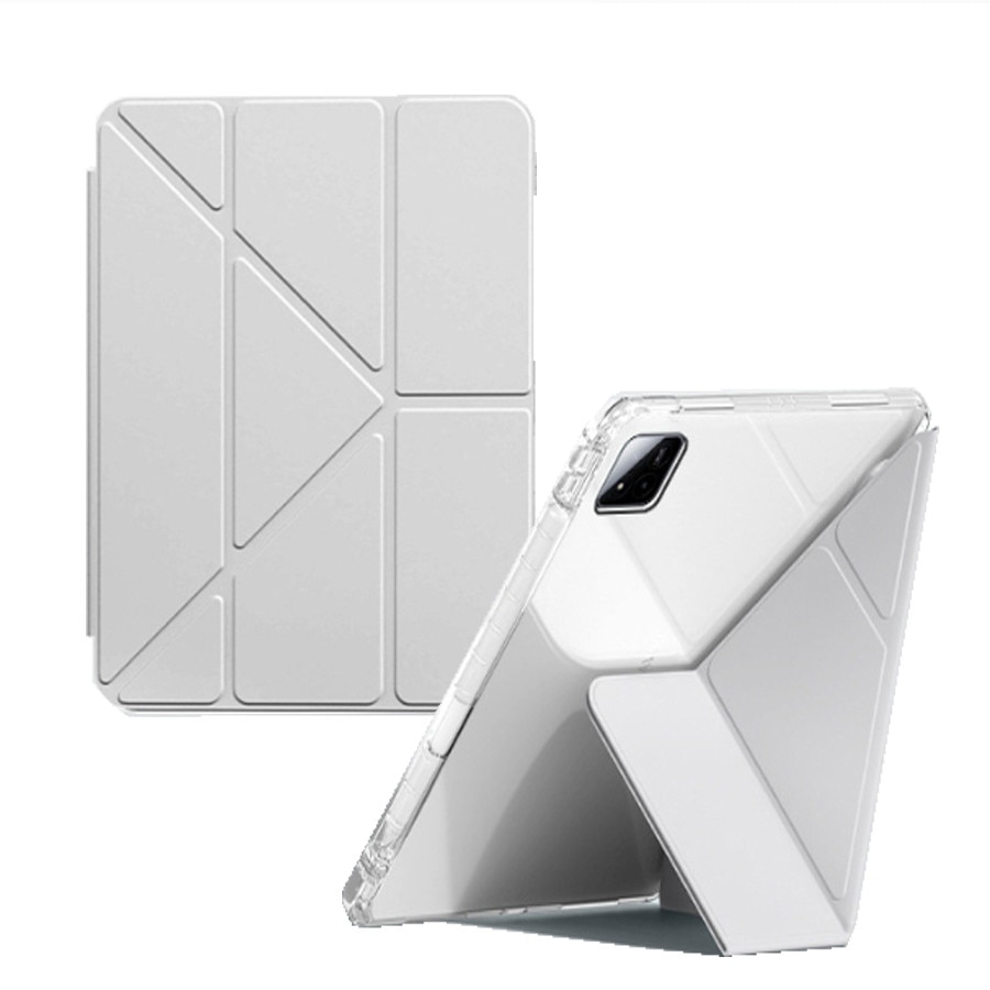 Husa tableta, pentru xiaomi Pad 7/Pad 7 Pro, Triple Fold in forma de Y Design, Multi unghi, de piele pentru tablete cu slot pentru stilou, Trezire automata / somn，Gri argintiu